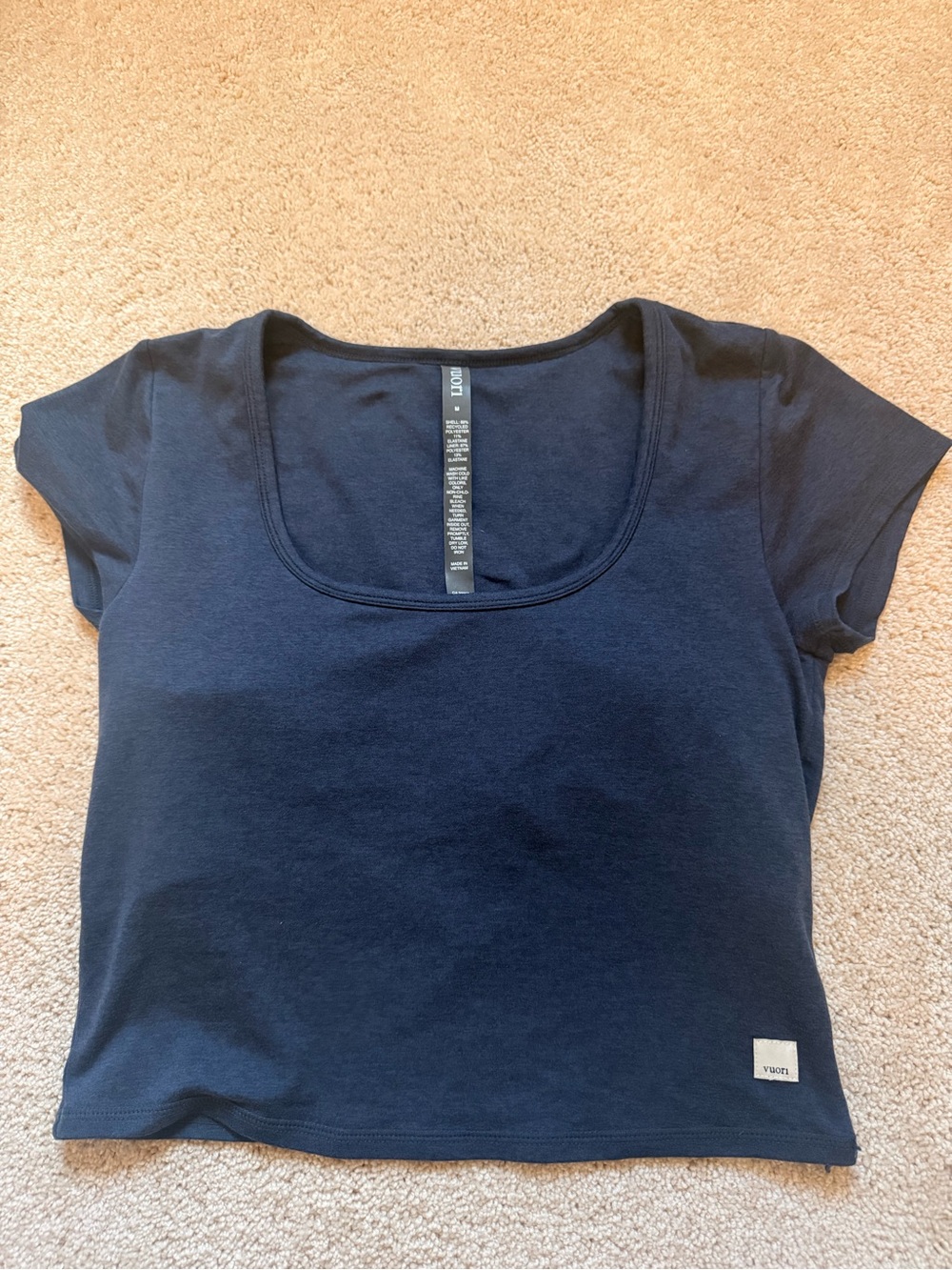 Vuori Navy Scoop Neck Crop Tee